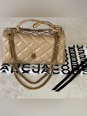 Marc Jacobs Quilted Beige Shoulder Bag with Gold Chain Strap